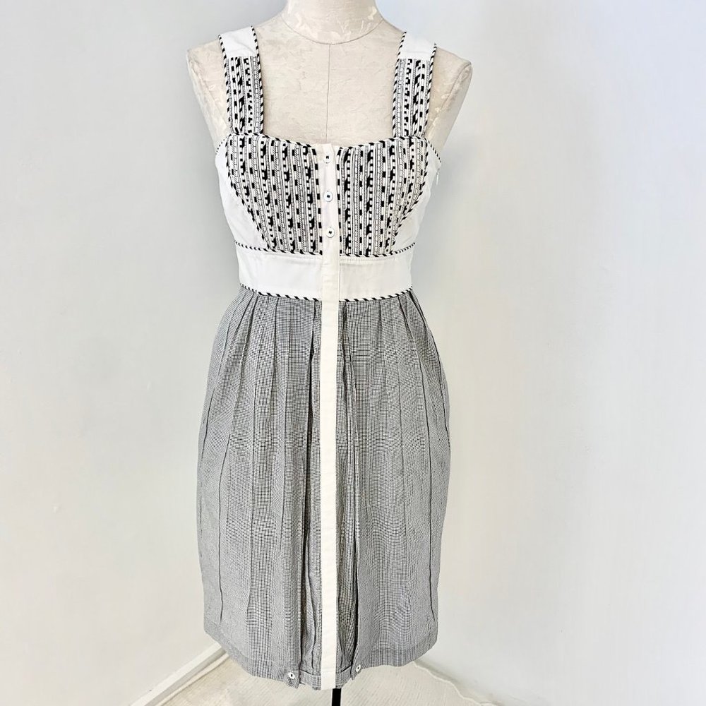 Zac Posen Runway 6 8 M Embroidered Sleeveless Sundress Khaki Easter Black White
